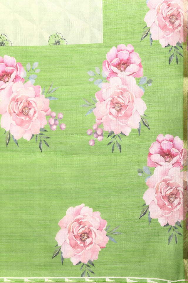 Women's Olive Cotton Silk Floral Saree (SZ-DGTRIJAL2-MH-2148)