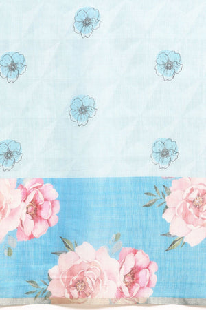 Women's Teal Cotton Silk Floral Saree