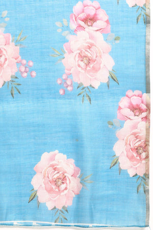 Women's Teal Cotton Silk Floral Saree