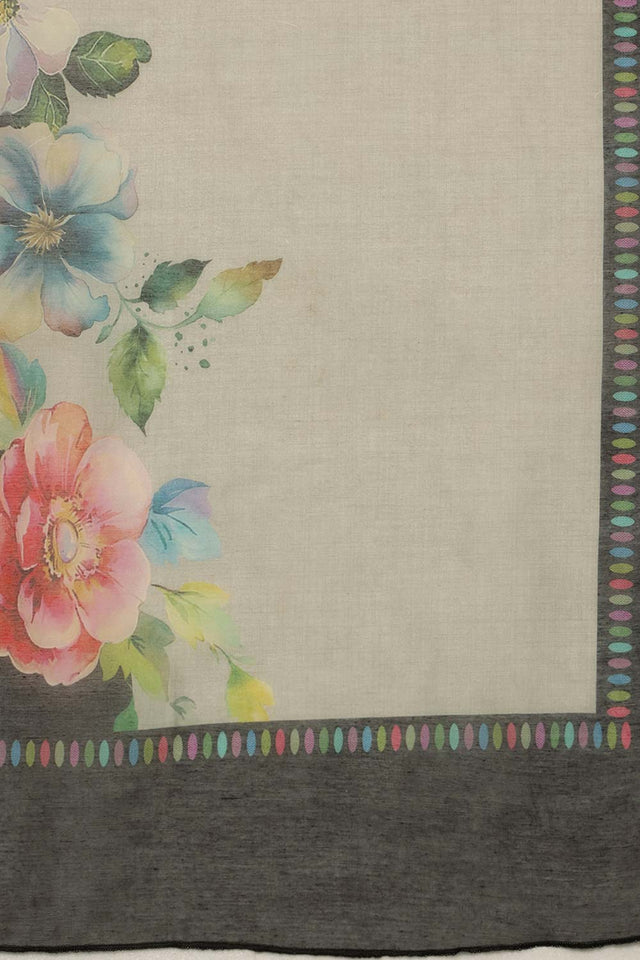 Grey Cotton Blend Floral Printed Saree