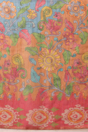 Blue Floral Printed Cotton Blend Saree