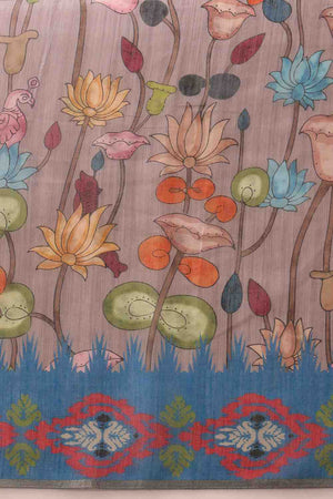Grey Floral Printed Cotton Blend Saree
