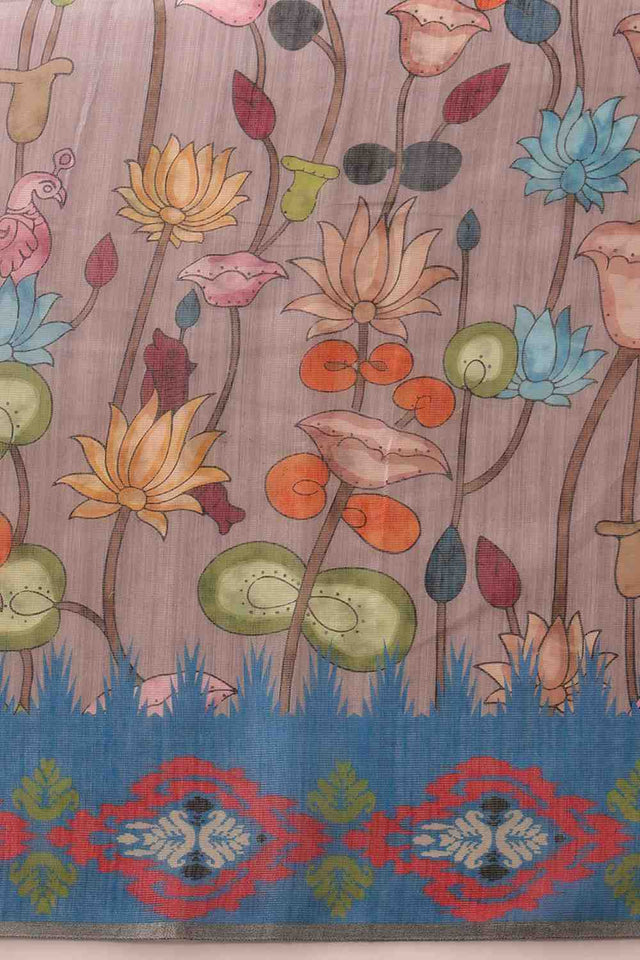 Grey Floral Printed Cotton Blend Saree
