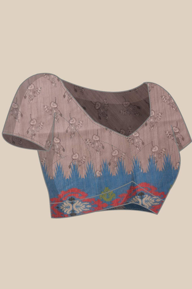 Grey Floral Printed Cotton Blend Saree