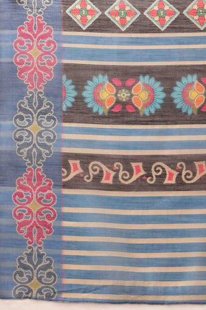 Mustard Floral Printed Cotton Blend Saree