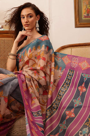 Violet Floral Printed Cotton Blend Saree