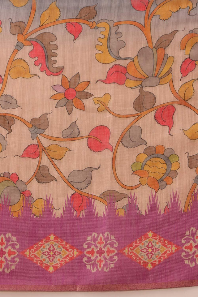 Violet Floral Printed Cotton Blend Saree