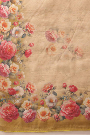Beige Floral Printed Cotton Blend Saree (SZ-DGTRIJAL5-BE-2405)