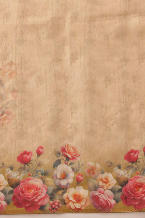 Beige Floral Printed Cotton Blend Saree (SZ-DGTRIJAL5-BE-2405)