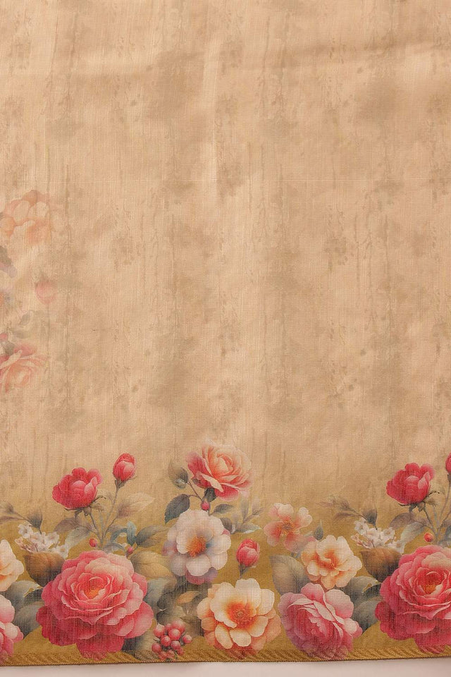 Beige Floral Printed Cotton Blend Saree (SZ-DGTRIJAL5-BE-2405)