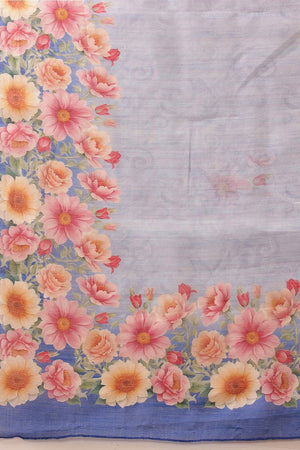 Blue Floral Printed Cotton Blend Saree