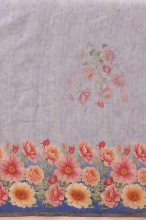 Blue Floral Printed Cotton Blend Saree