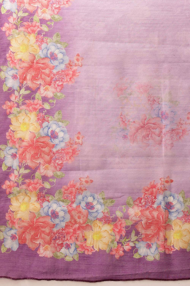 Lavender Floral Printed Cotton Blend Saree
