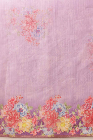 Lavender Floral Printed Cotton Blend Saree