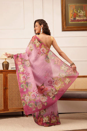 Pink Floral Printed Cotton Blend Saree (SZ-DGTRIJAL5-PN-2403)