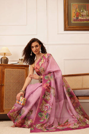 Pink Floral Printed Cotton Blend Saree (SZ-DGTRIJAL5-PN-2403)
