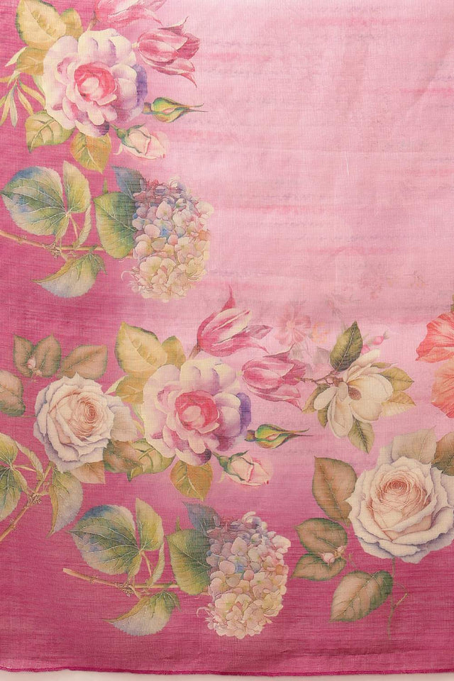 Pink Floral Printed Cotton Blend Saree (SZ-DGTRIJAL5-PN-2403)