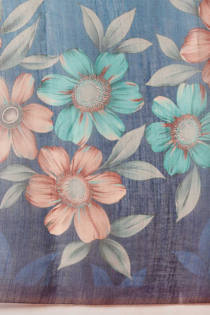 Blue Floral Printed Tissue Saree