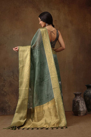 Green Munga Silk Floral Saree