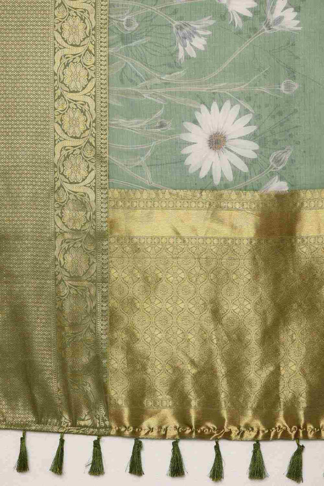 Green Munga Silk Floral Saree