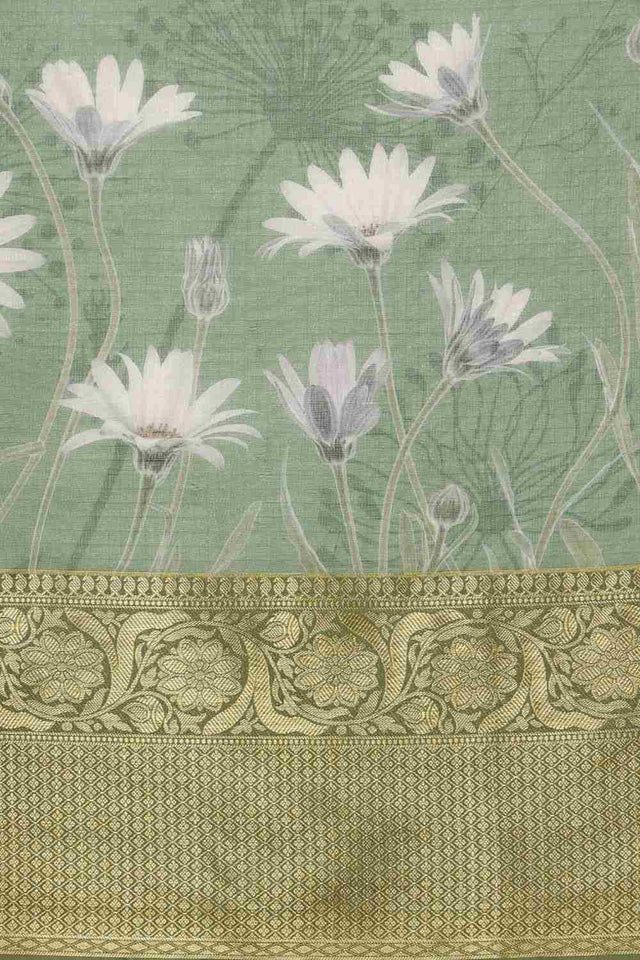 Green Munga Silk Floral Saree