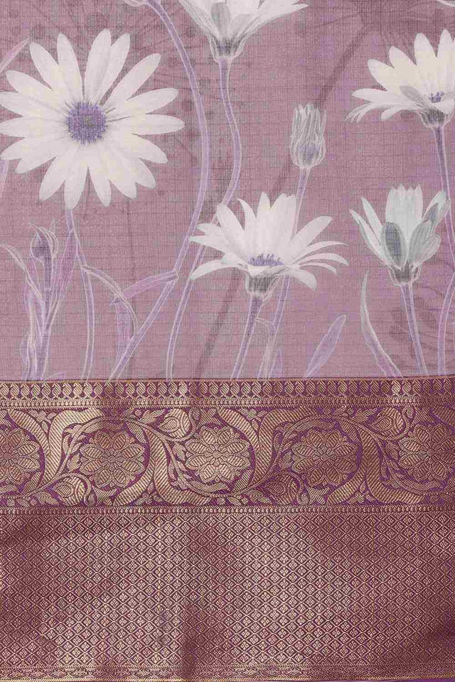 Lavender Munga Silk Floral Saree