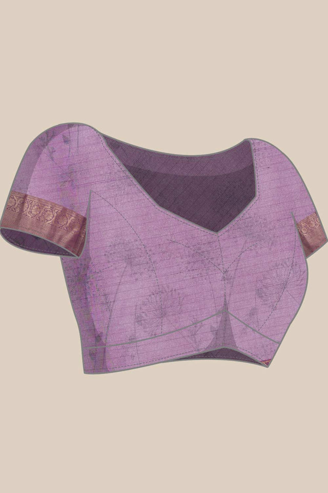 Lavender Munga Silk Floral Saree