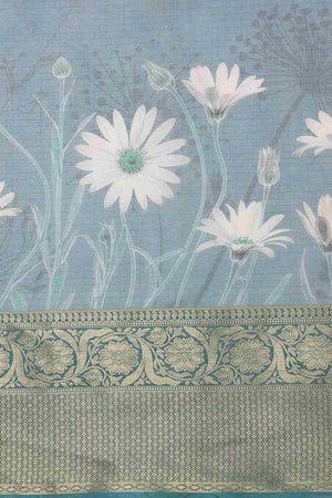 Teal Munga Silk Floral Saree