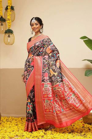 Black Kalamkari Printed Silk Saree (SZ-DGUSHA-BL-3117)