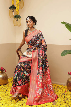 Black Kalamkari Printed Silk Saree (SZ-DGUSHA-BL-3117)
