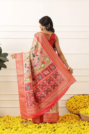 Peach Kalamkari Printed Silk Saree (SZ-DGUSHA-PE-3116)