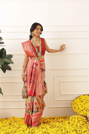 Peach Kalamkari Printed Silk Saree (SZ-DGUSHA-PE-3116)