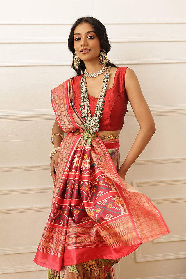 Peach Kalamkari Printed Silk Saree (SZ-DGUSHA-PE-3116)