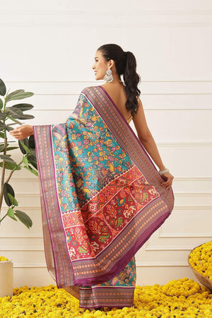 Turquoise Kalamkari Printed Silk Saree (SZ-DGUSHA-TL-3114)