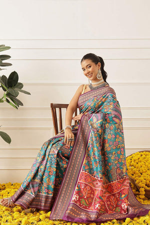 Turquoise Kalamkari Printed Silk Saree (SZ-DGUSHA-TL-3114)