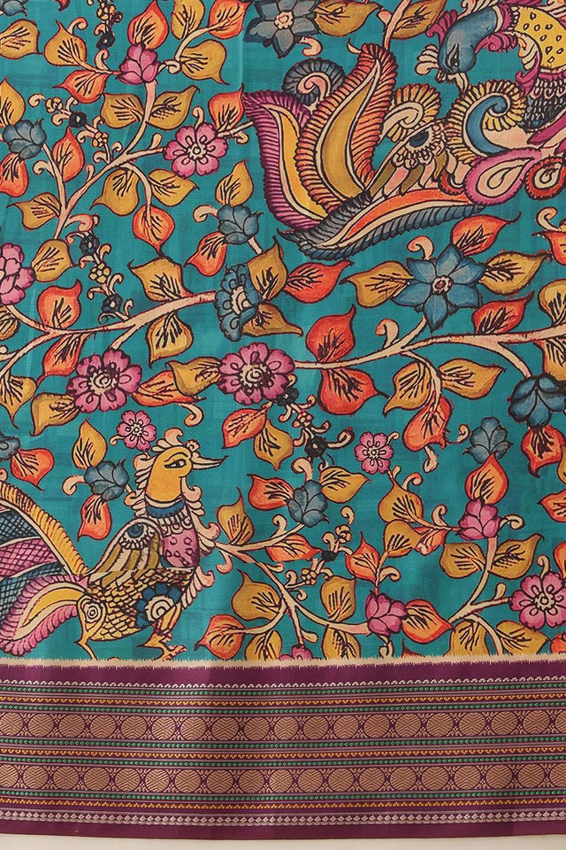 Turquoise Kalamkari Printed Silk Saree (SZ-DGUSHA-TL-3114)