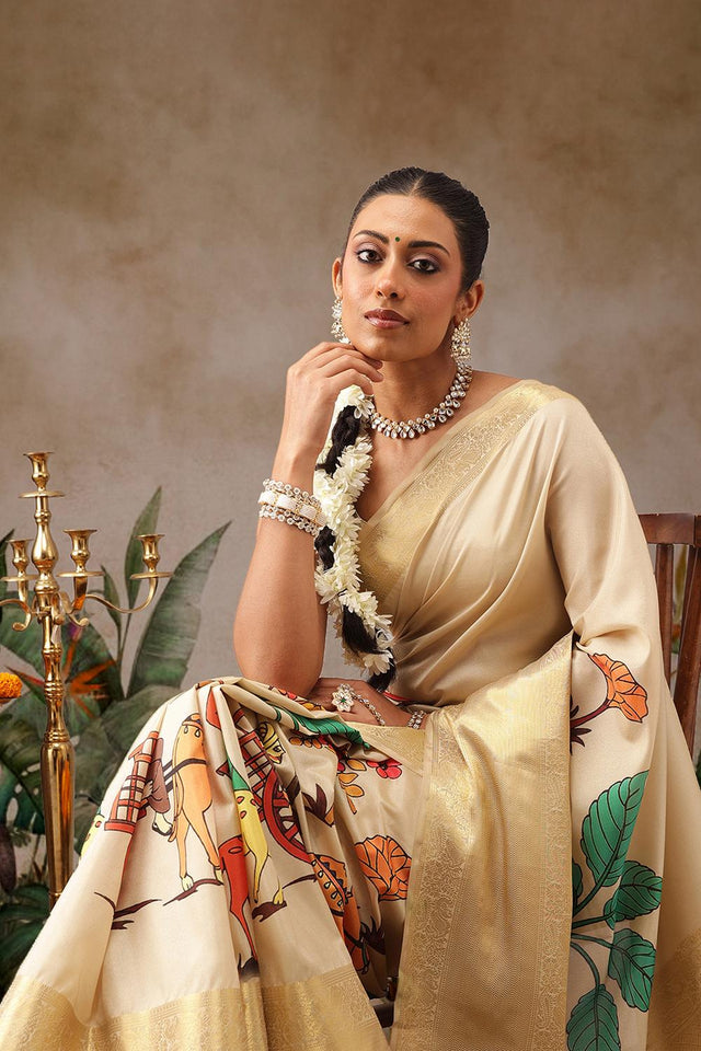 Beige Printed Silk Saree (SZ-DGZARA-BE-3068)