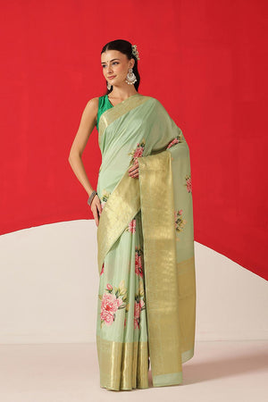 Green Printed Silk Saree (SZ-DGZARA-GN-3070)