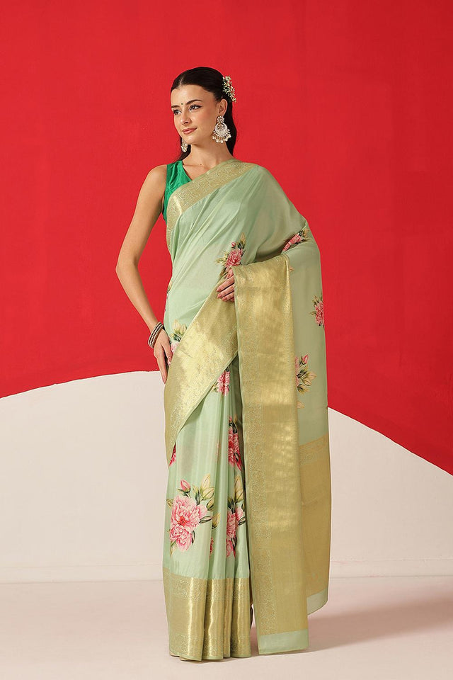 Green Printed Silk Saree (SZ-DGZARA-GN-3070)