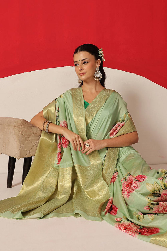 Green Printed Silk Saree (SZ-DGZARA-GN-3070)