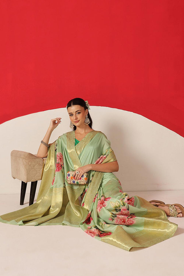 Green Printed Silk Saree (SZ-DGZARA-GN-3070)