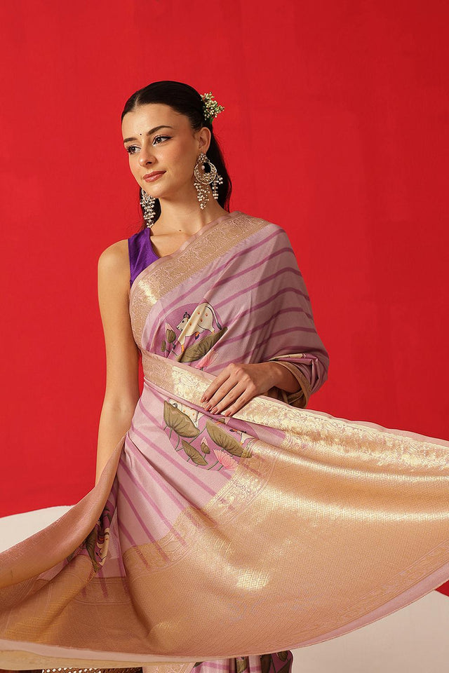 Lavender Printed Silk Saree (SZ-DGZARA-LV-3069)