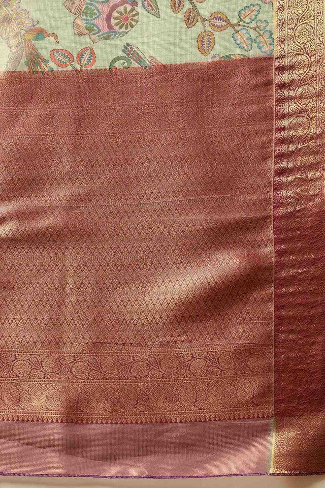 Green Animal Printed Muga Silk Saree