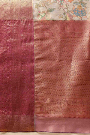 Lavender Animal Printed Muga Silk Saree