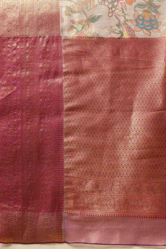 Lavender Animal Printed Muga Silk Saree