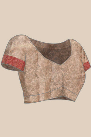 Peach Animal Printed Muga Silk Saree