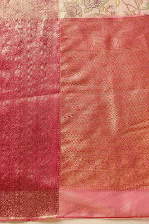 Pink Animal Printed Muga Silk Saree