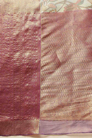 Beige Animal Printed Muga Silk Saree