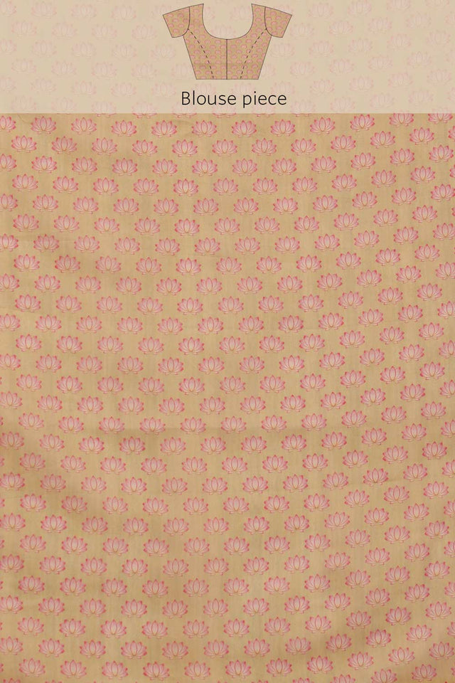 Beige Cotton Blend Printed Saree