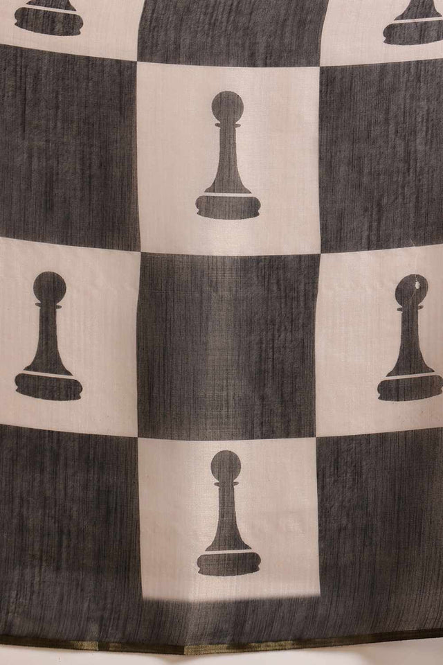 Black Chanderi Abstract Printed Cotton  Saree